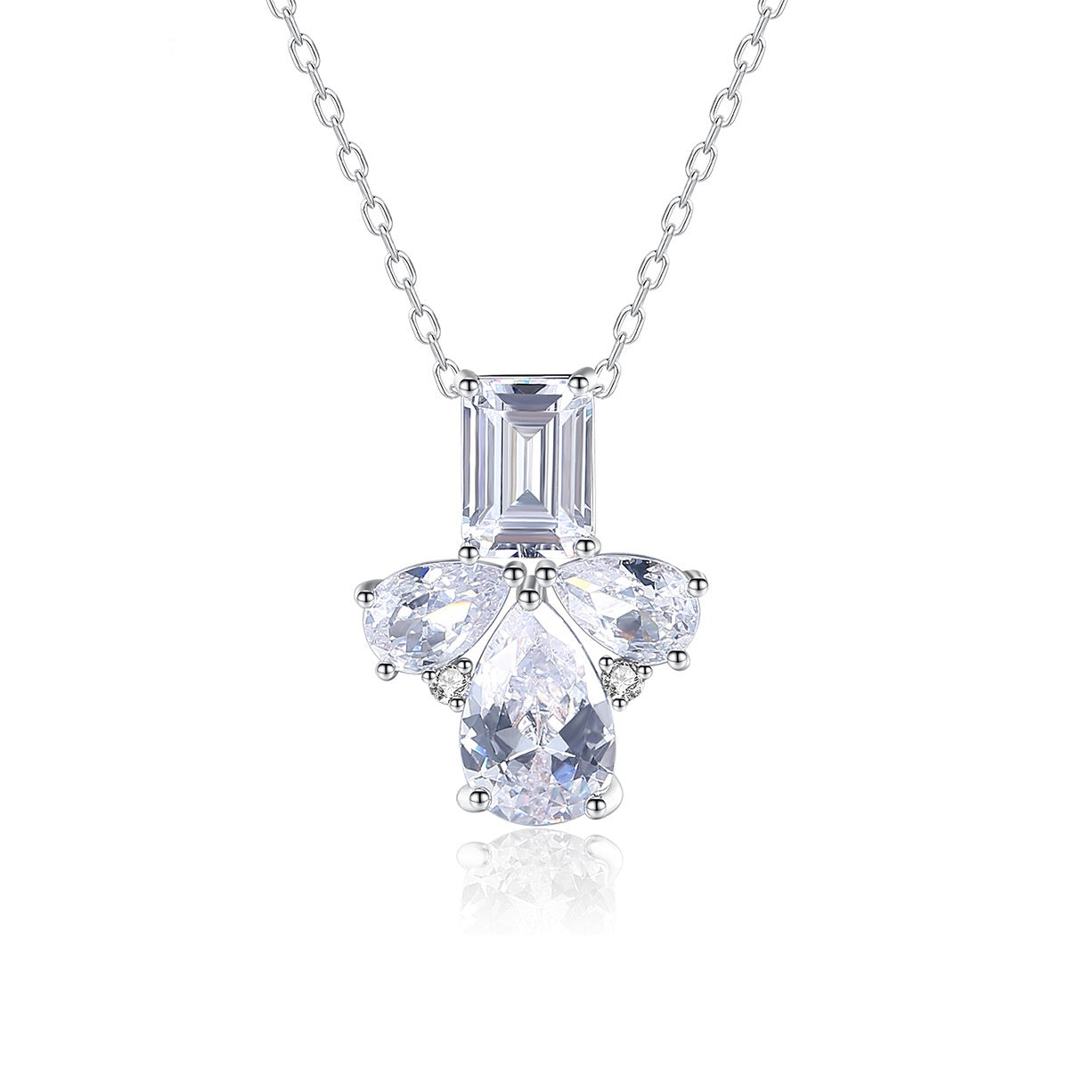 White Gold Plated Pear Shape Cubic Zirconia Clavicle Chain Necklace AAA2551