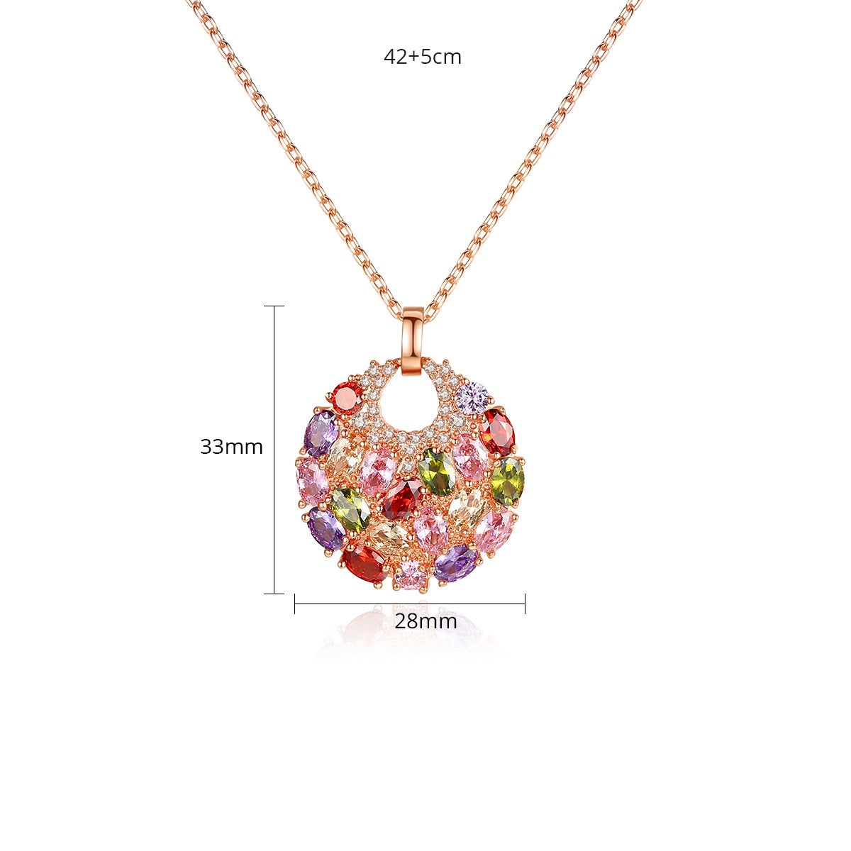 Rose Gold Plated Multi-Color Cubic Zirconia Disc Pendant Necklace AAA2554