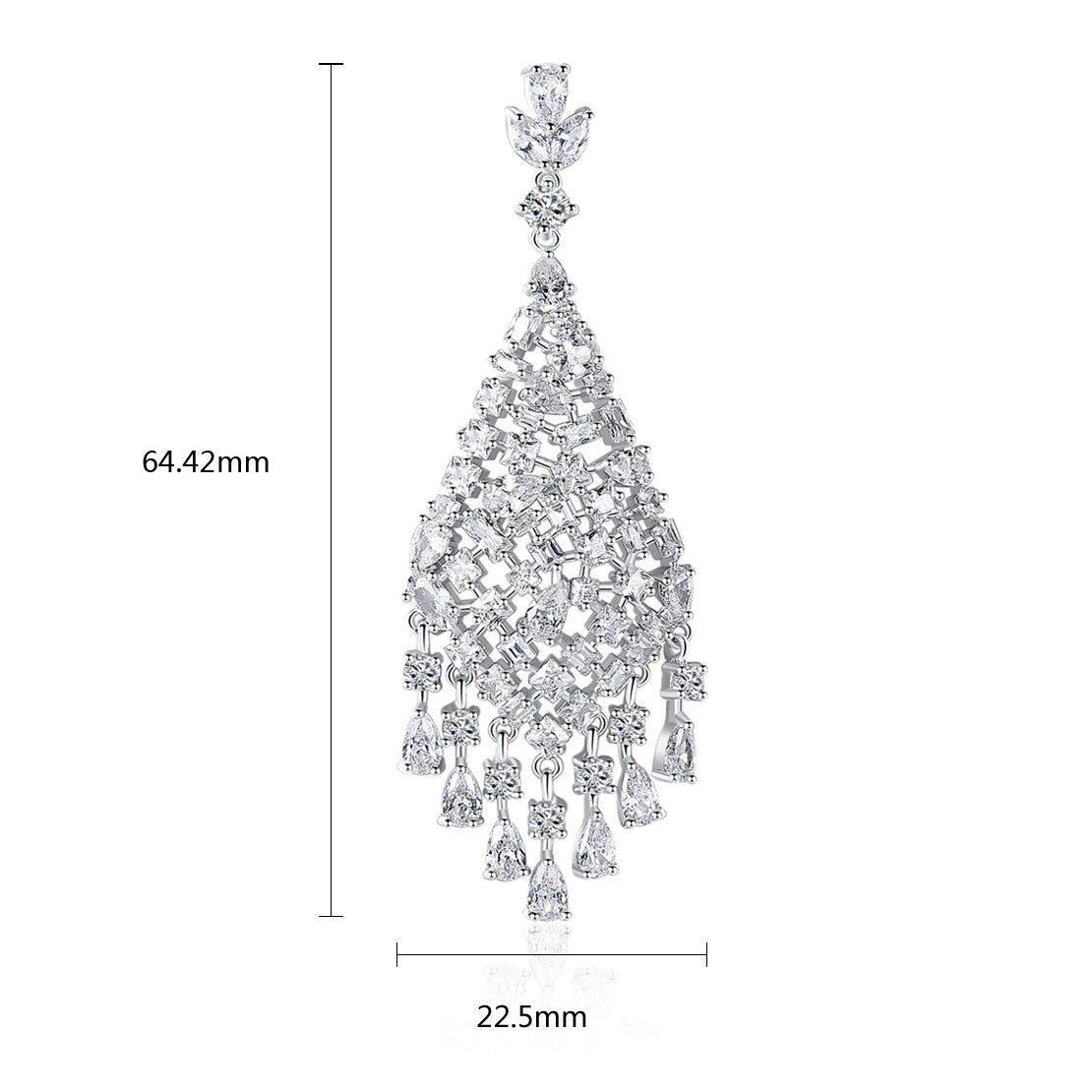 White Gold Plated Cubic Zirconia Tassel Chandelier Earrings AAA273
