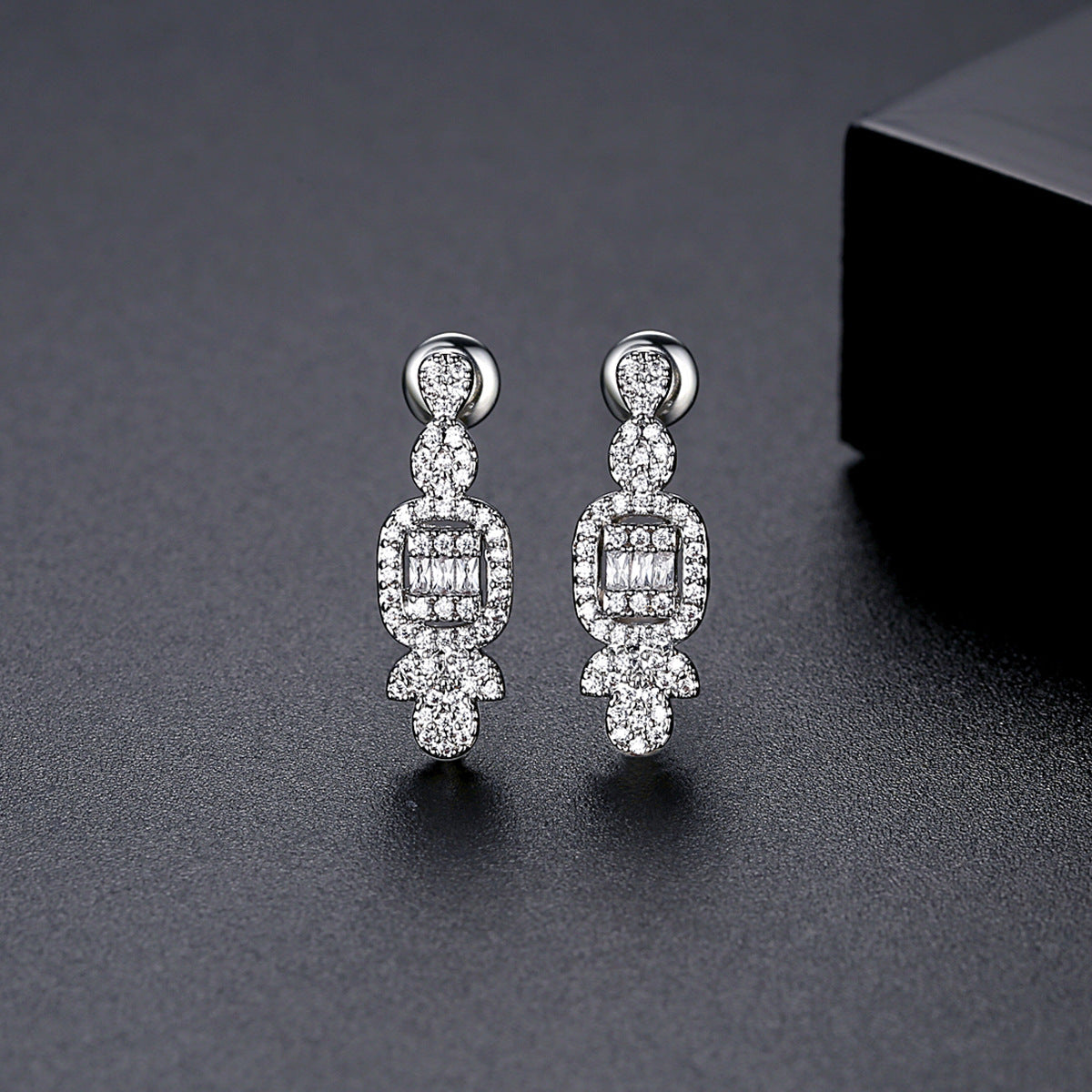 White Gold Plated Cubic Zirconia Drop Earrings AAA277
