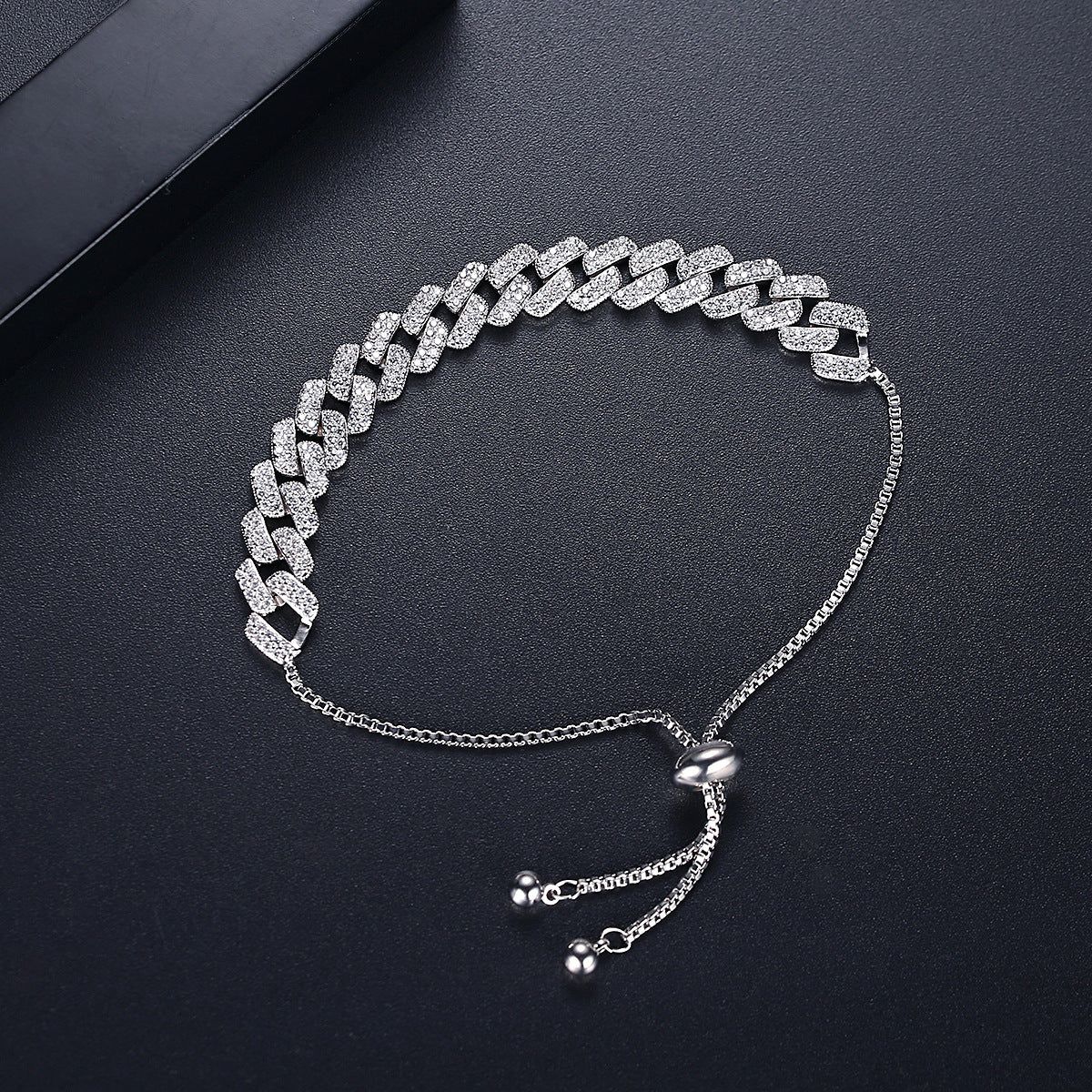 Rose Gold Plated Rainbow Cubic Zirconia Link Pull Chain Bracelet AAA285