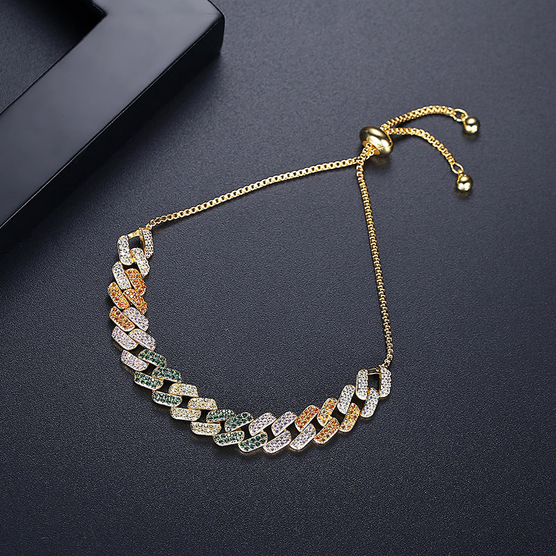 Rose Gold Plated Rainbow Cubic Zirconia Link Pull Chain Bracelet AAA285