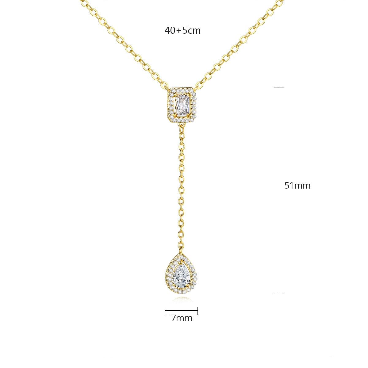 Gold Plated Pear Cubic Zirconia Pendant Lariat Necklace AAA286