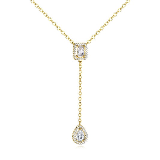 Gold Plated Pear Cubic Zirconia Pendant Lariat Necklace AAA286