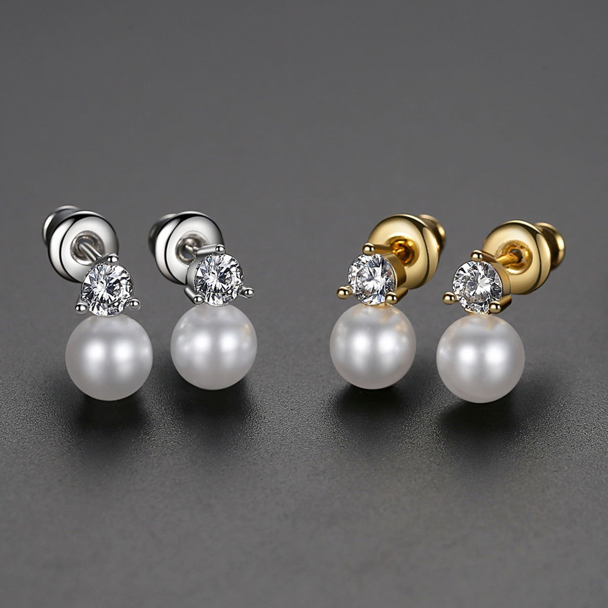 Gold Plated Faux Pearl & Cubic Zirconia Stud Earrings AAA288