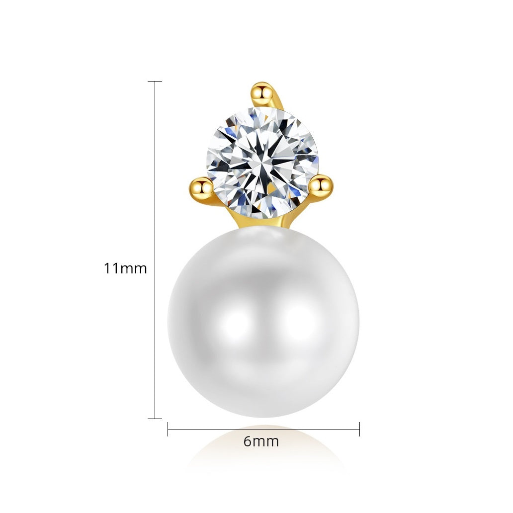 Gold Plated Faux Pearl & Cubic Zirconia Stud Earrings AAA288