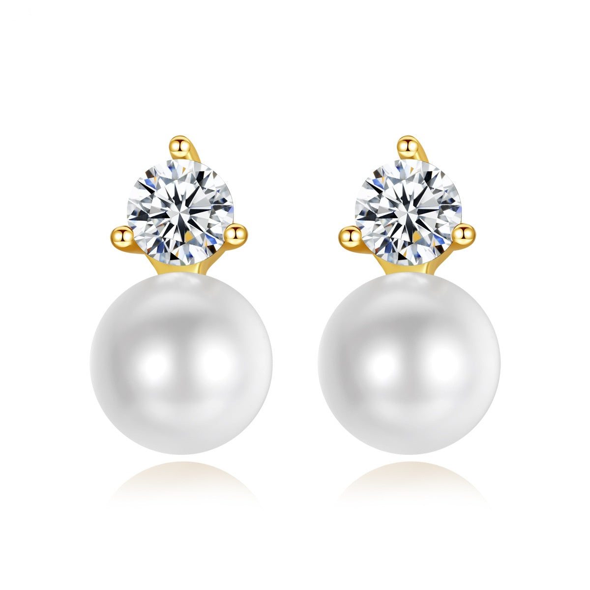 Gold Plated Faux Pearl & Cubic Zirconia Stud Earrings AAA288