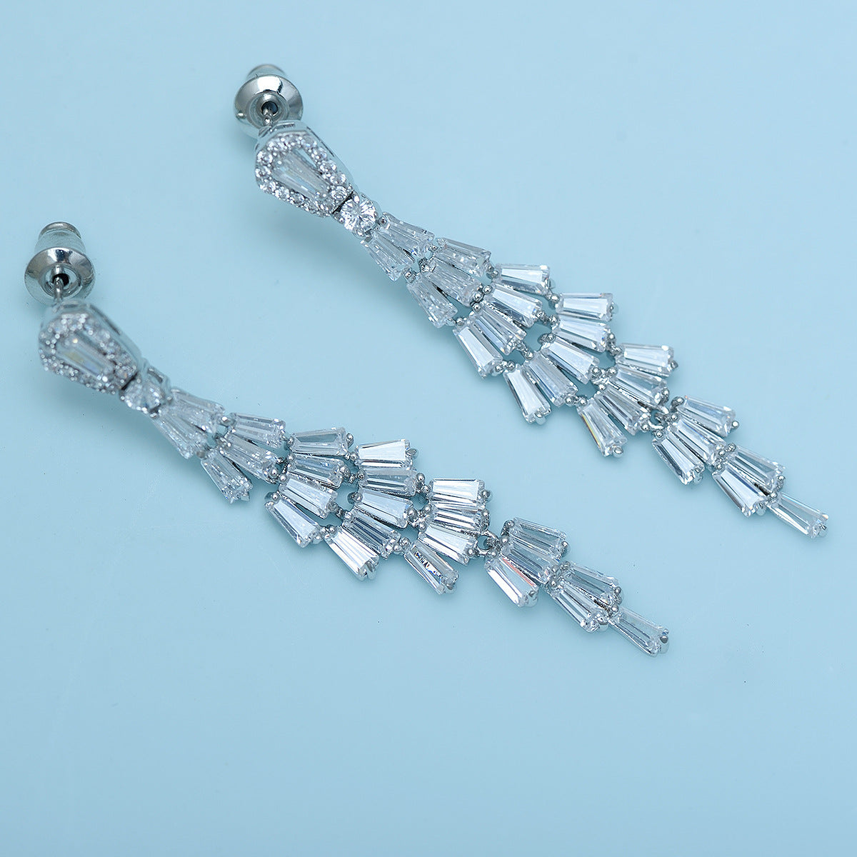 White Gold Plated Cubic Zirconia Chandelier Earrings AAA327