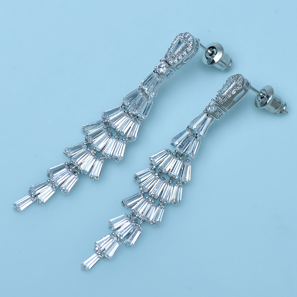 White Gold Plated Cubic Zirconia Chandelier Earrings AAA327