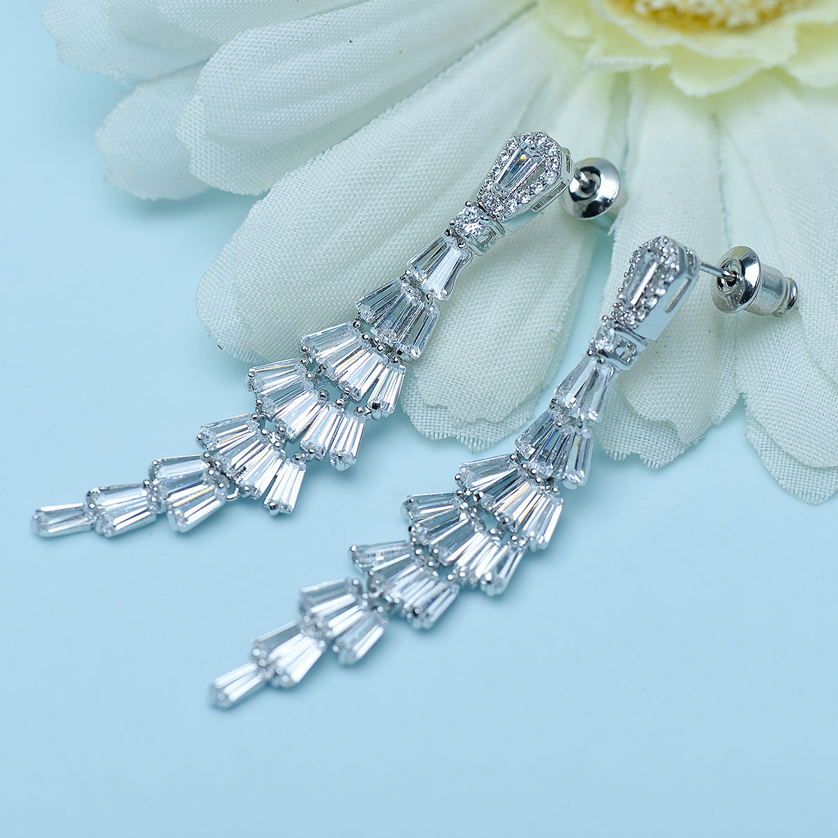 White Gold Plated Cubic Zirconia Chandelier Earrings AAA327