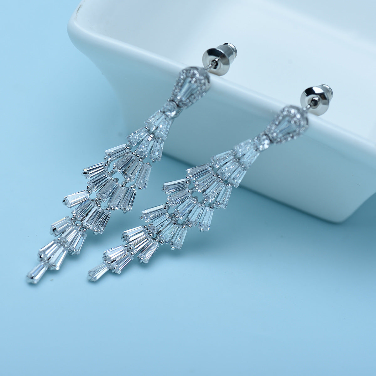 White Gold Plated Cubic Zirconia Chandelier Earrings AAA327