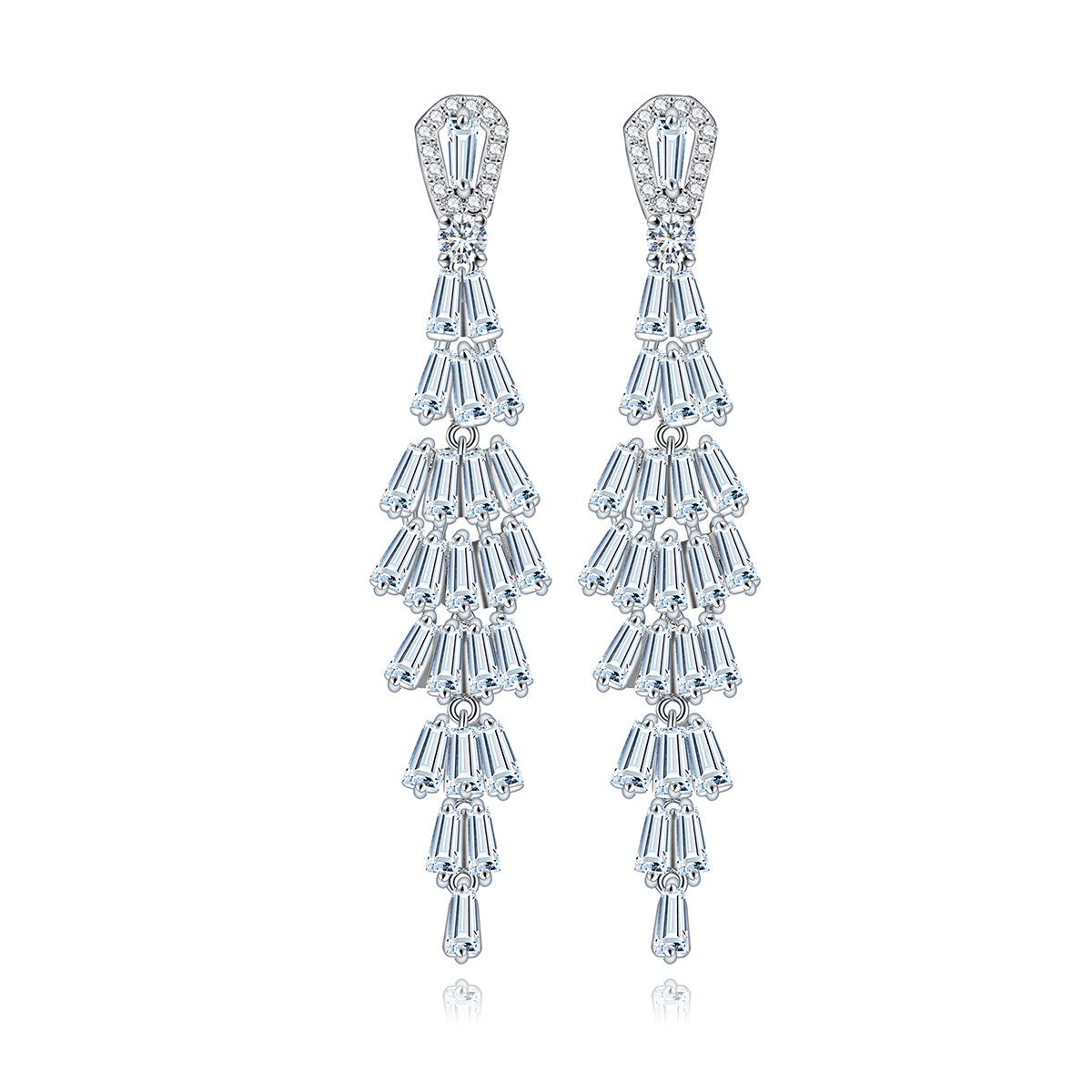 White Gold Plated Cubic Zirconia Chandelier Earrings AAA327