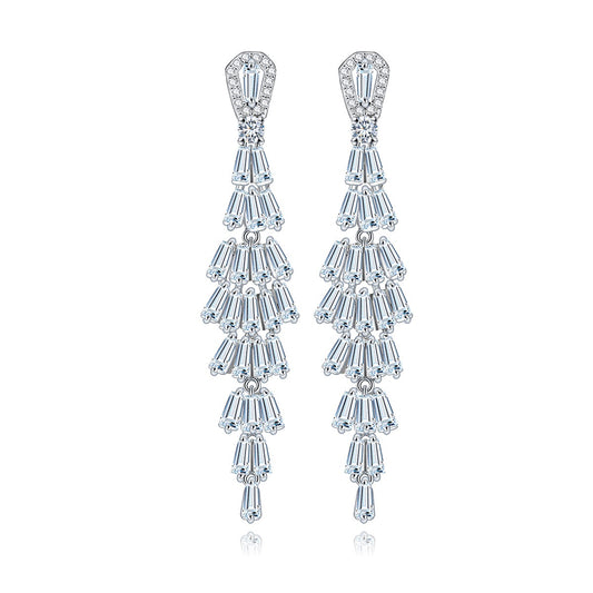 White Gold Plated Cubic Zirconia Chandelier Earrings AAA327