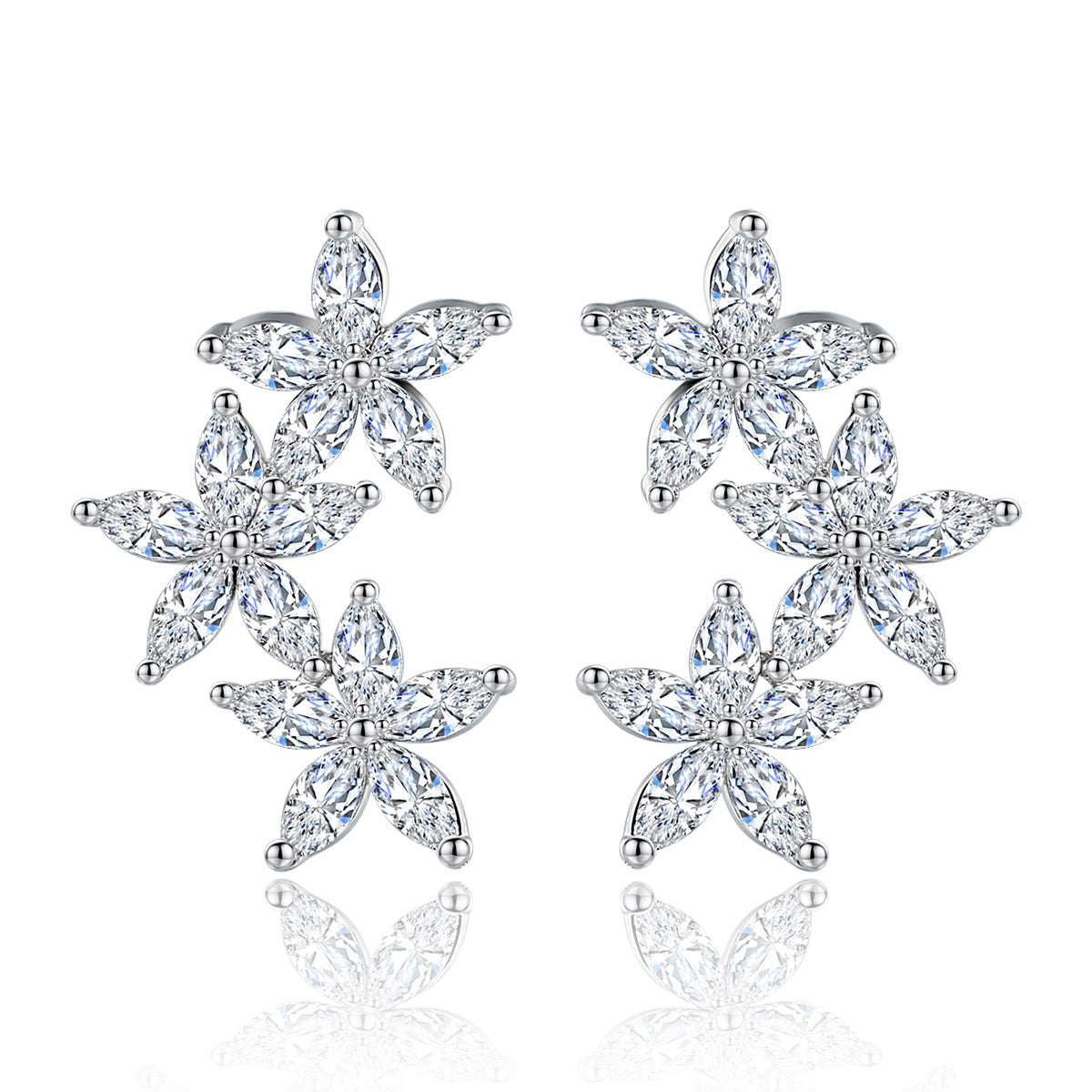 Star Shape Cubic Zirconia White Gold Plated Stud Earrings AAA336