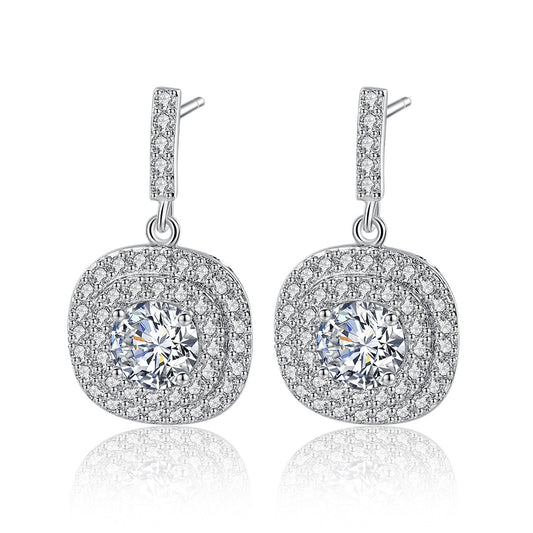 White Gold Plated Cubic Zirconia Drop Dangle Earrings AAA359