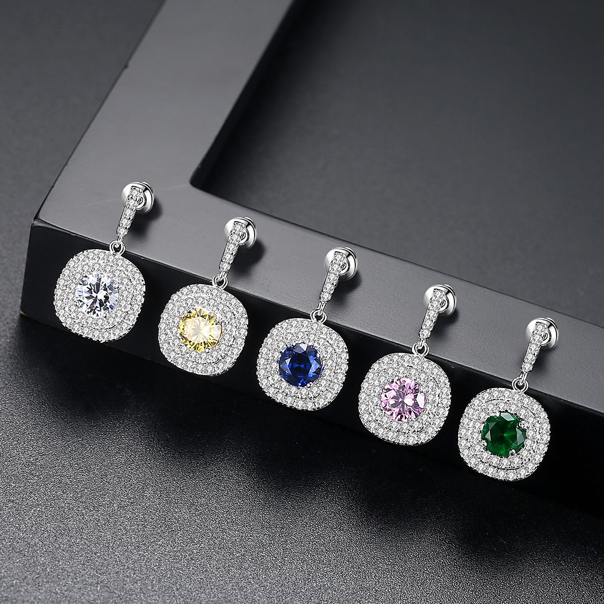 White Gold Plated Cubic Zirconia Drop Dangle Earrings AAA359