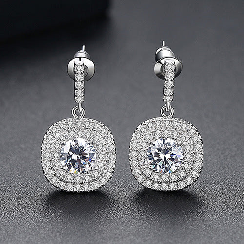 White Gold Plated Cubic Zirconia Drop Dangle Earrings AAA359