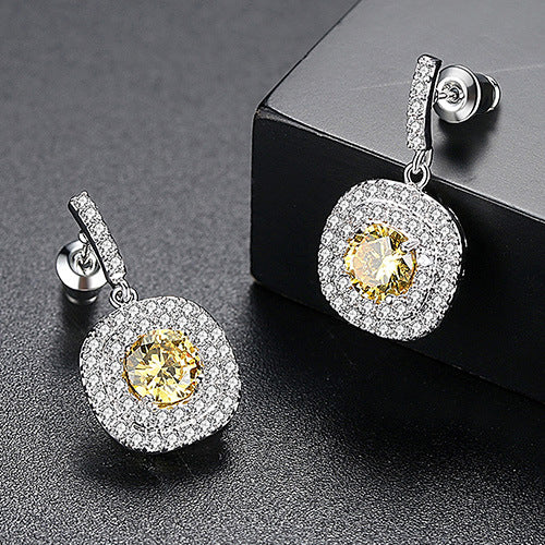 White Gold Plated Cubic Zirconia Drop Dangle Earrings AAA359