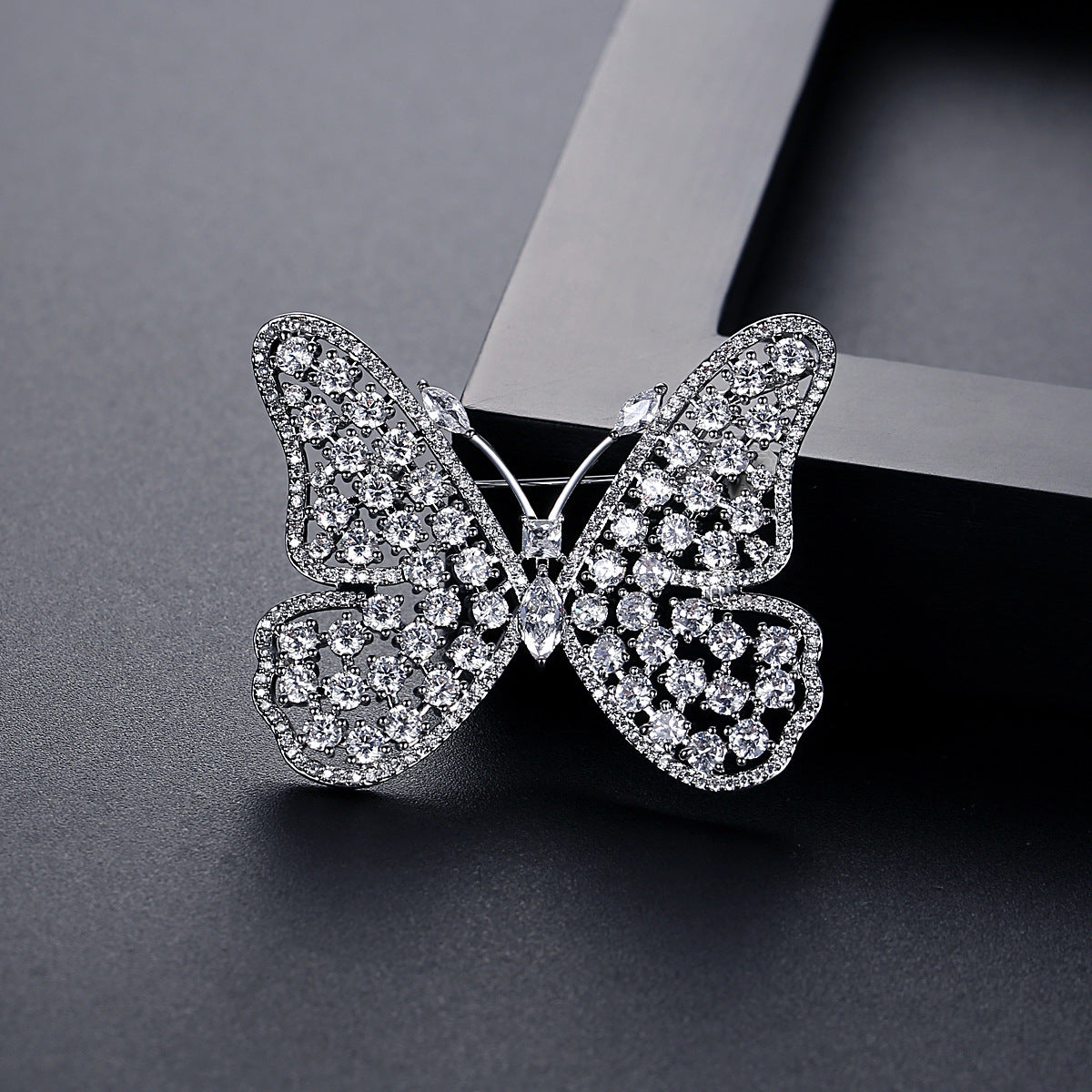 White Gold Plated Cubic Zirconia Butterfly Brooch AAA384