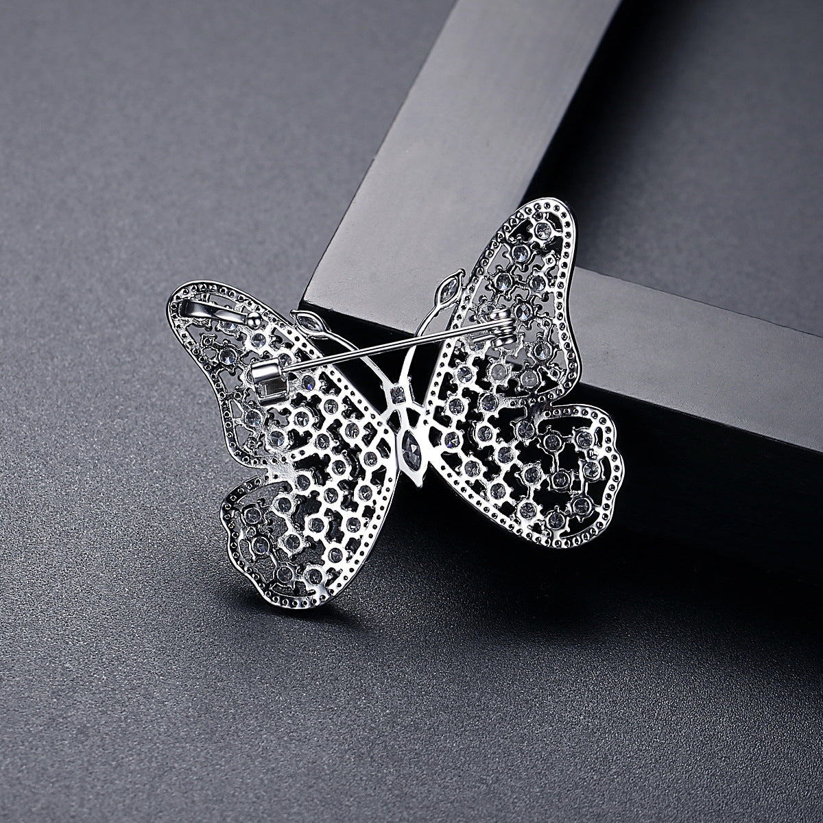 White Gold Plated Cubic Zirconia Butterfly Brooch AAA384