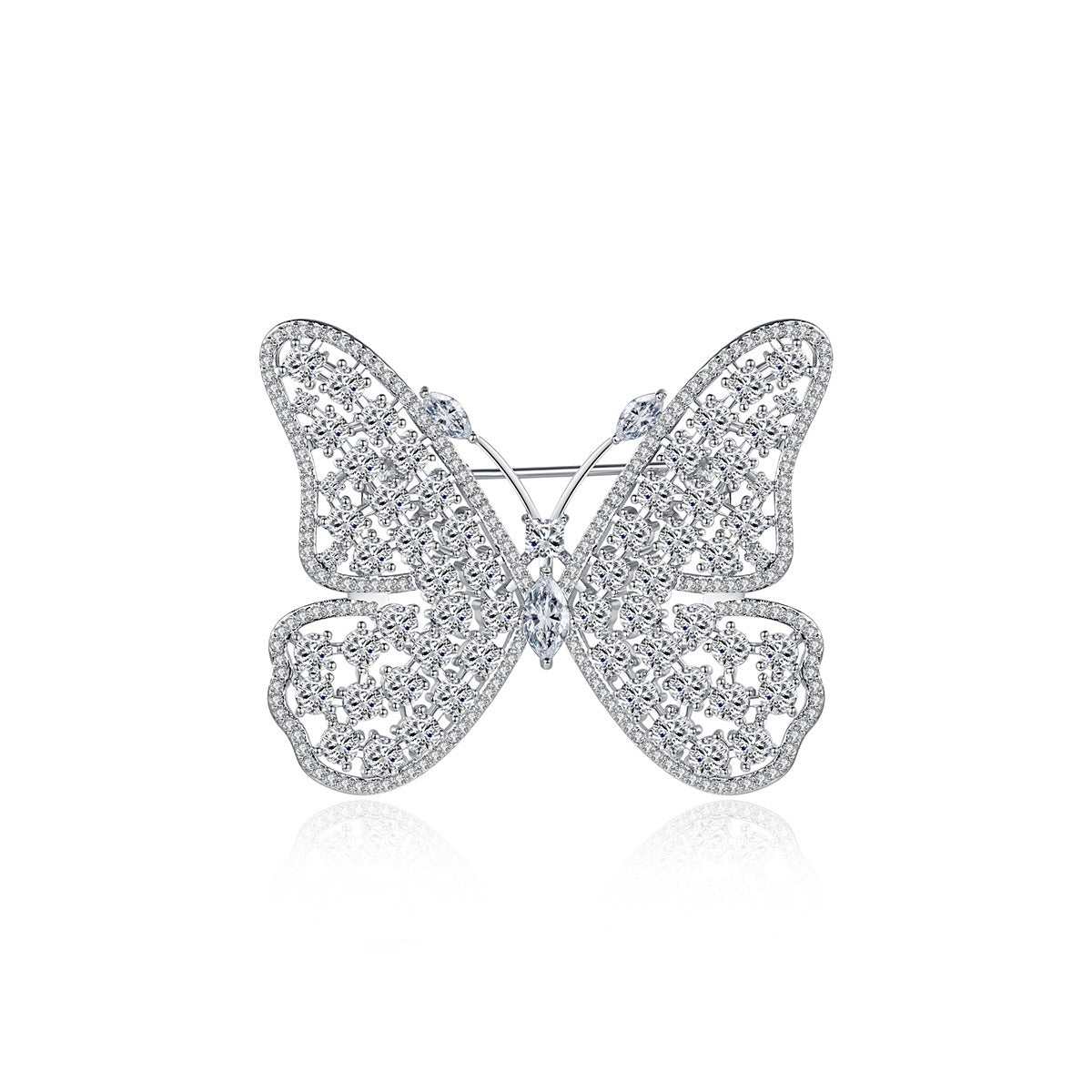 White Gold Plated Cubic Zirconia Butterfly Brooch AAA384
