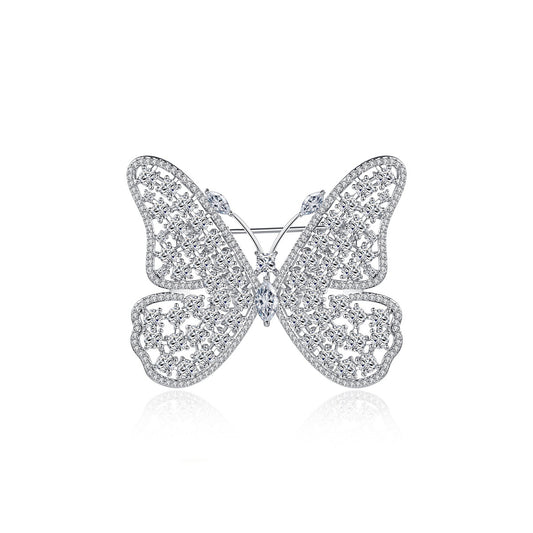 White Gold Plated Cubic Zirconia Butterfly Brooch AAA384
