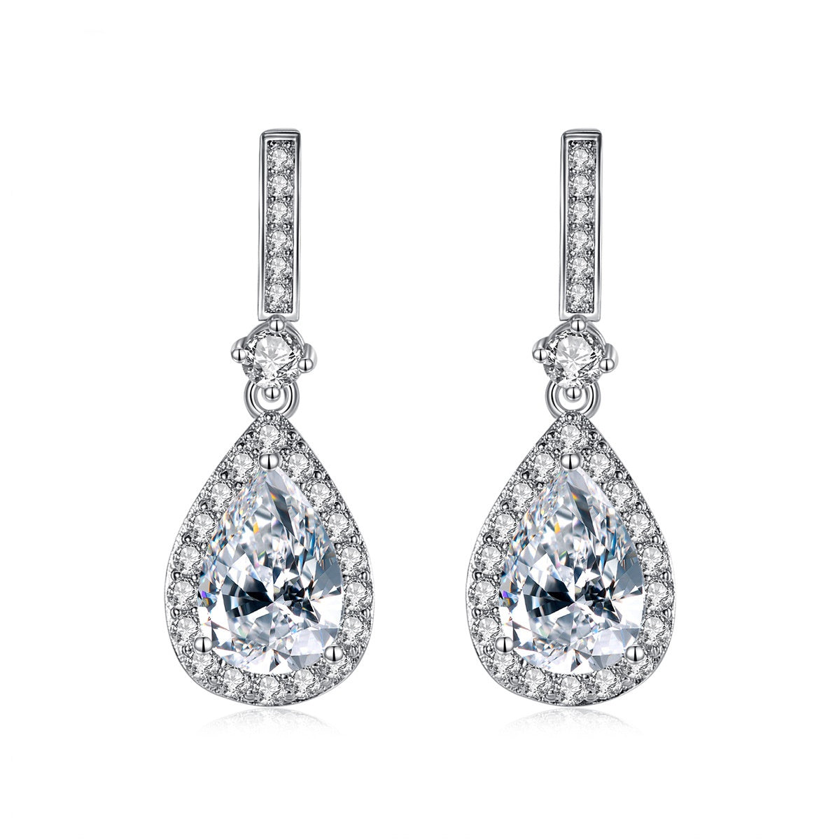 White Gold Plated Pear Shape Cubic Zirconia Drop Earrings AAA391