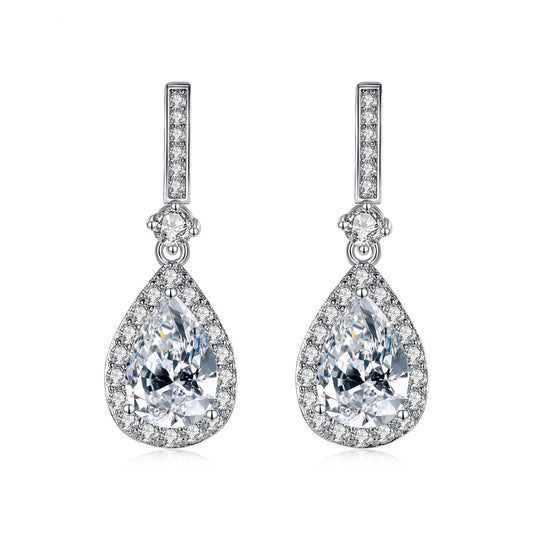 White Gold Plated Pear Shape Cubic Zirconia Drop Earrings AAA391