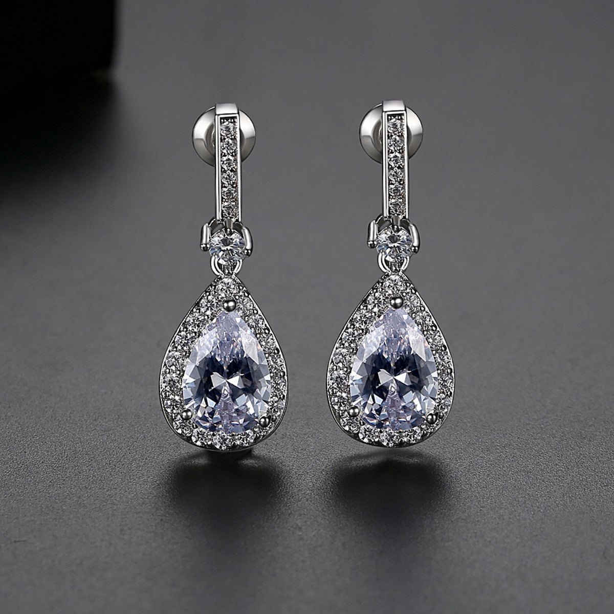 White Gold Plated Pear Shape Cubic Zirconia Drop Earrings AAA391