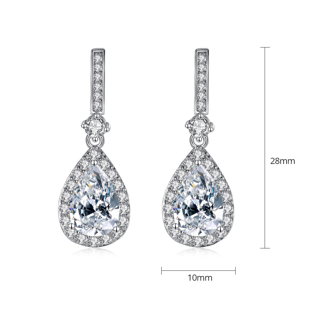 White Gold Plated Pear Shape Cubic Zirconia Drop Earrings AAA391