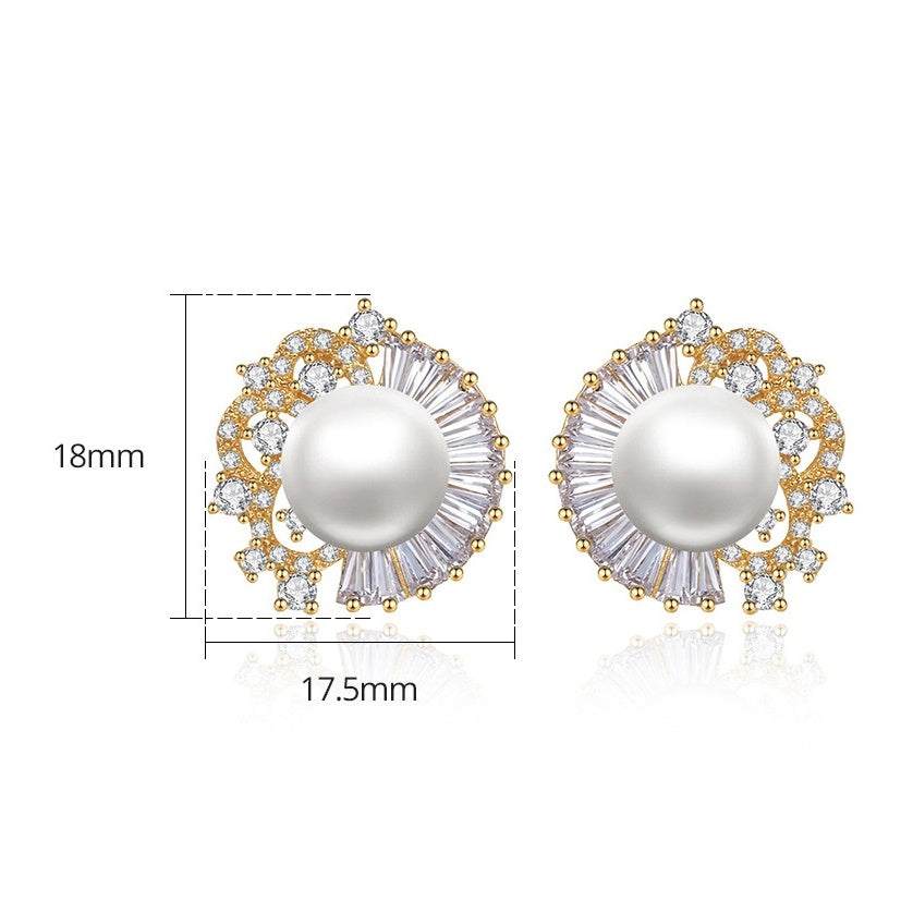 Faux Pearl & Cubic Zirconia Gold Plated Stud Earrings AAA426