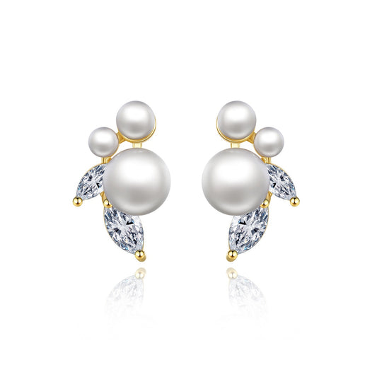 Minimalist Faux Pearl & Cubic Zirconia Stud Earrings AAA432