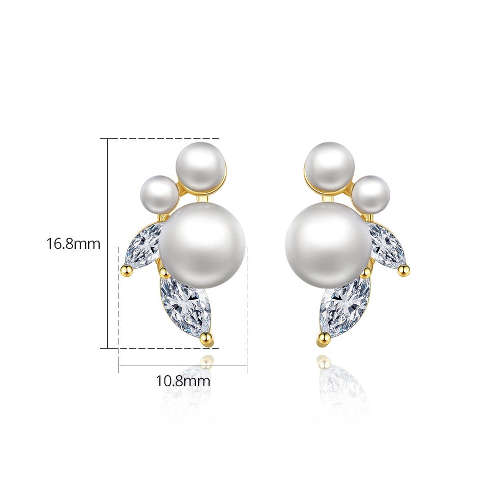 Minimalist Faux Pearl & Cubic Zirconia Stud Earrings AAA432