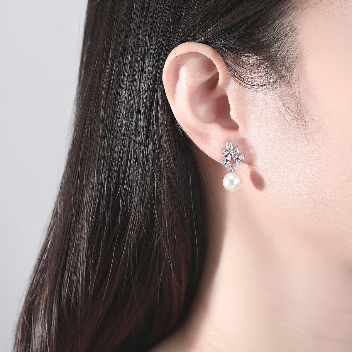 Gold Plated Marquise Cubic Zirconia & Faux Pearl Drop Earrings AAA444