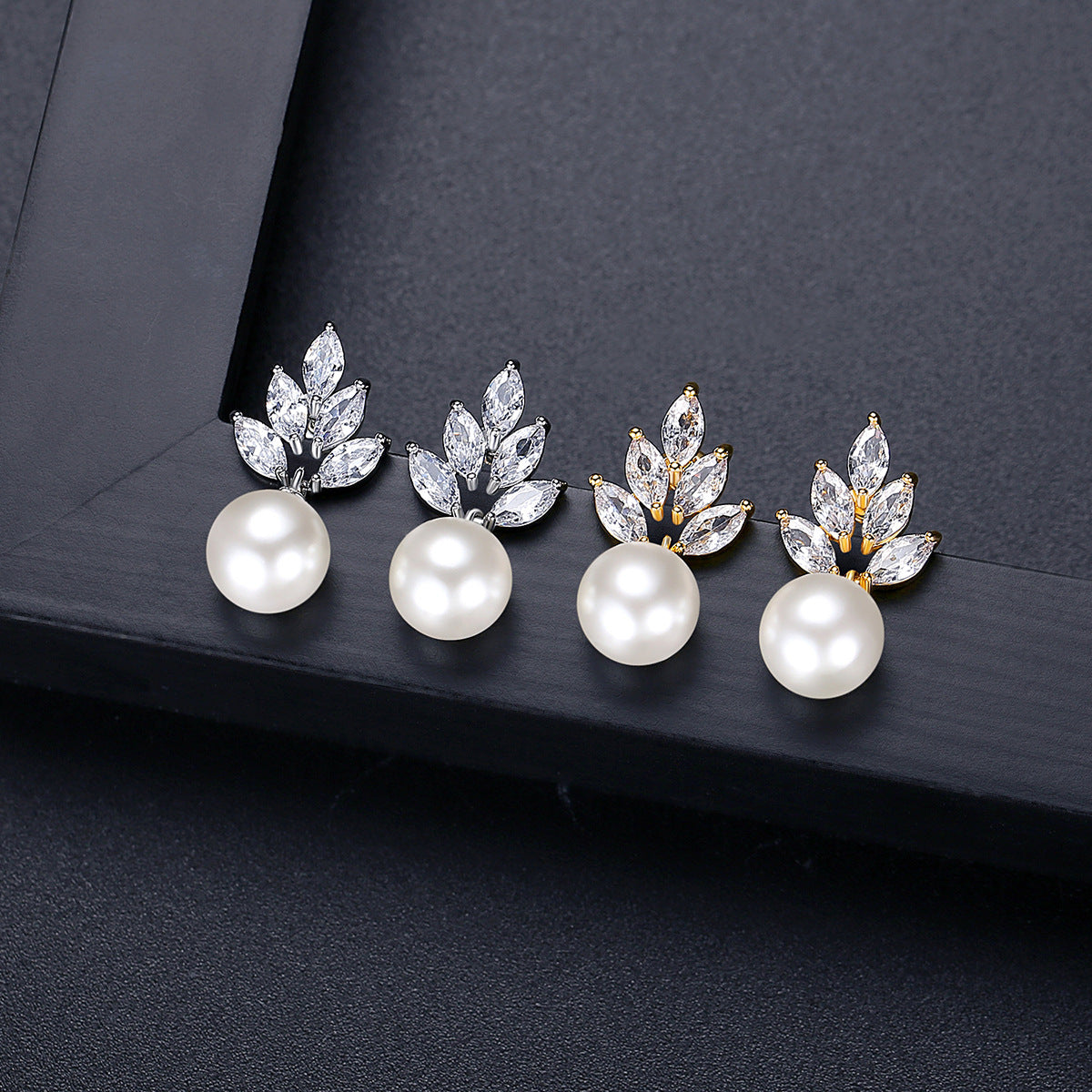 Gold Plated Marquise Cubic Zirconia & Faux Pearl Drop Earrings AAA444
