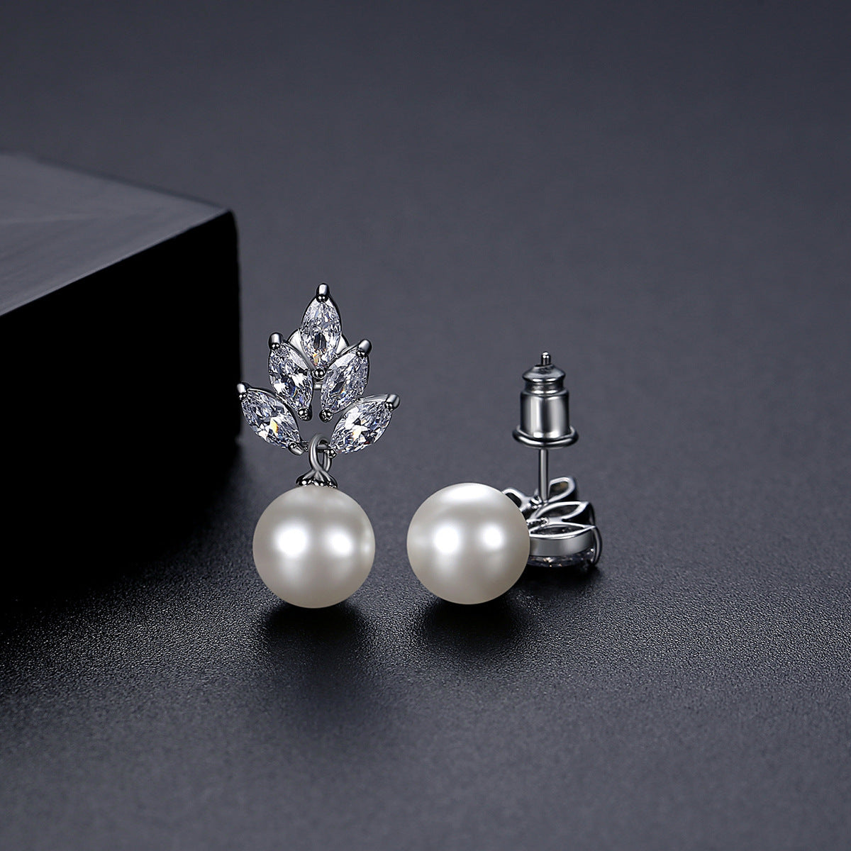Gold Plated Marquise Cubic Zirconia & Faux Pearl Drop Earrings AAA444