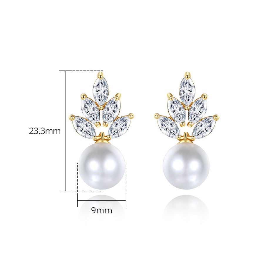 Gold Plated Marquise Cubic Zirconia & Faux Pearl Drop Earrings AAA444