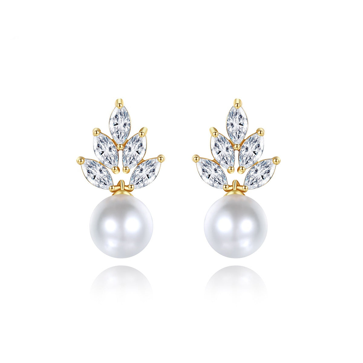 Gold Plated Marquise Cubic Zirconia & Faux Pearl Drop Earrings AAA444