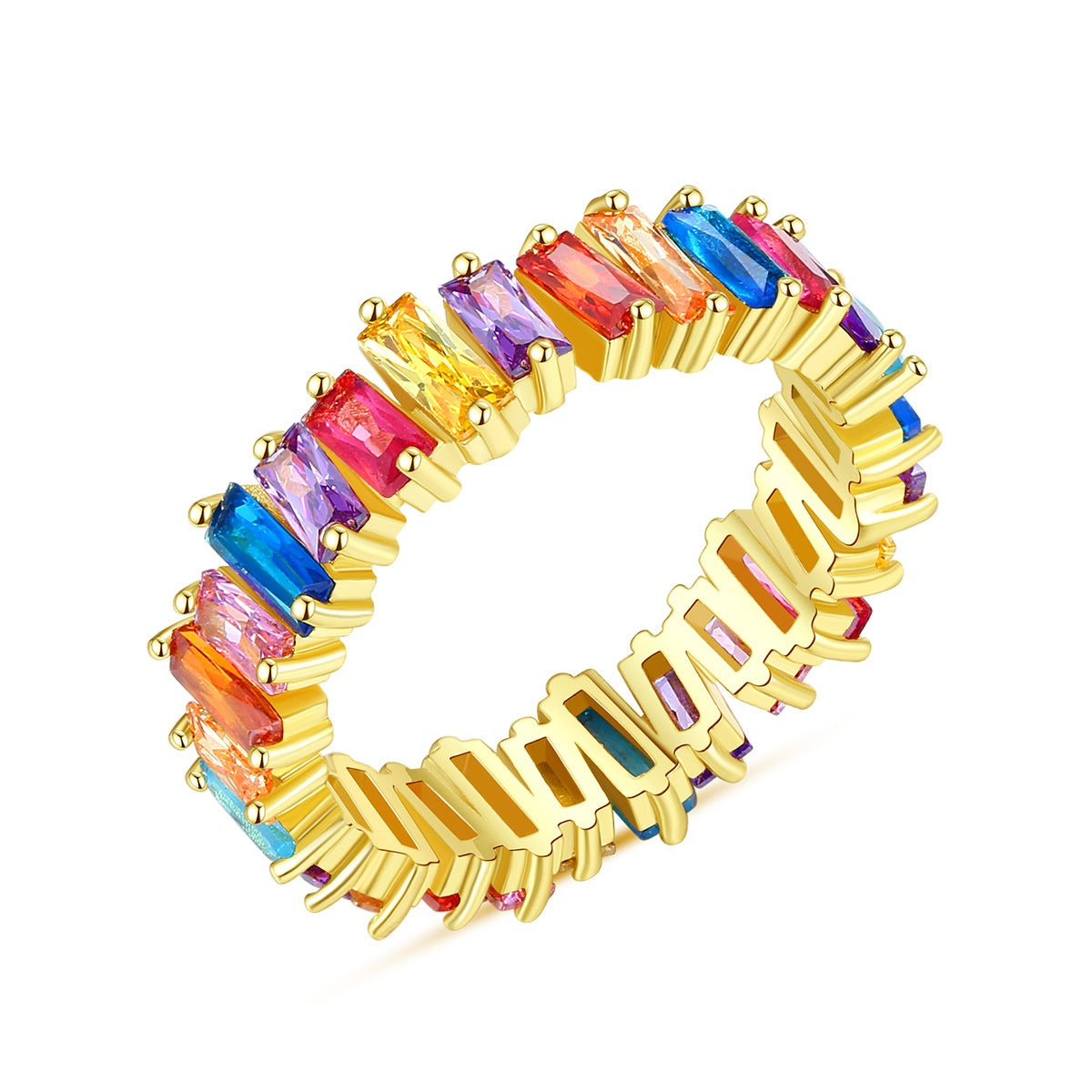 Rainbow Square Baguette Cubic Zirconia Engagement Ring AAA496