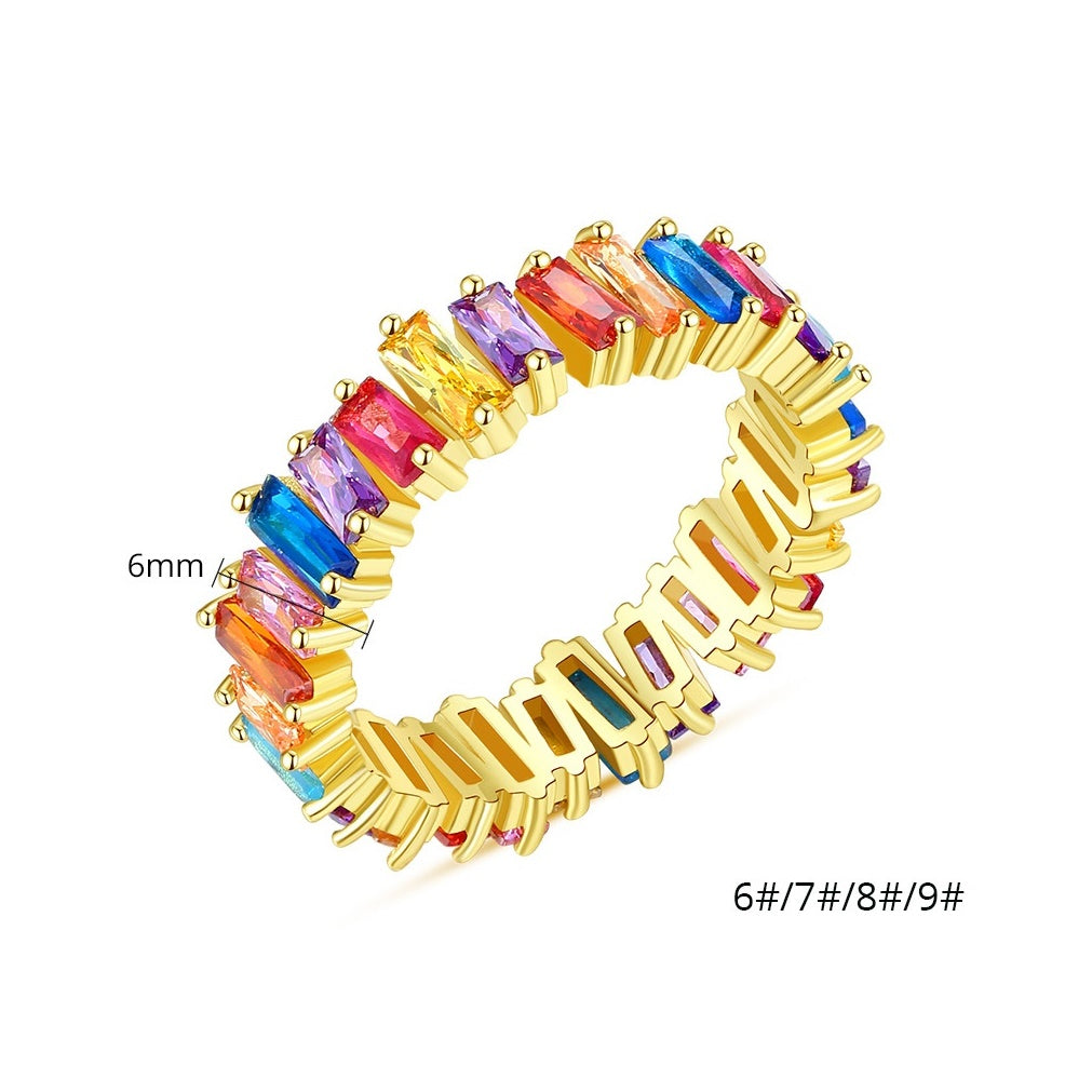 Rainbow Square Baguette Cubic Zirconia Engagement Ring AAA496