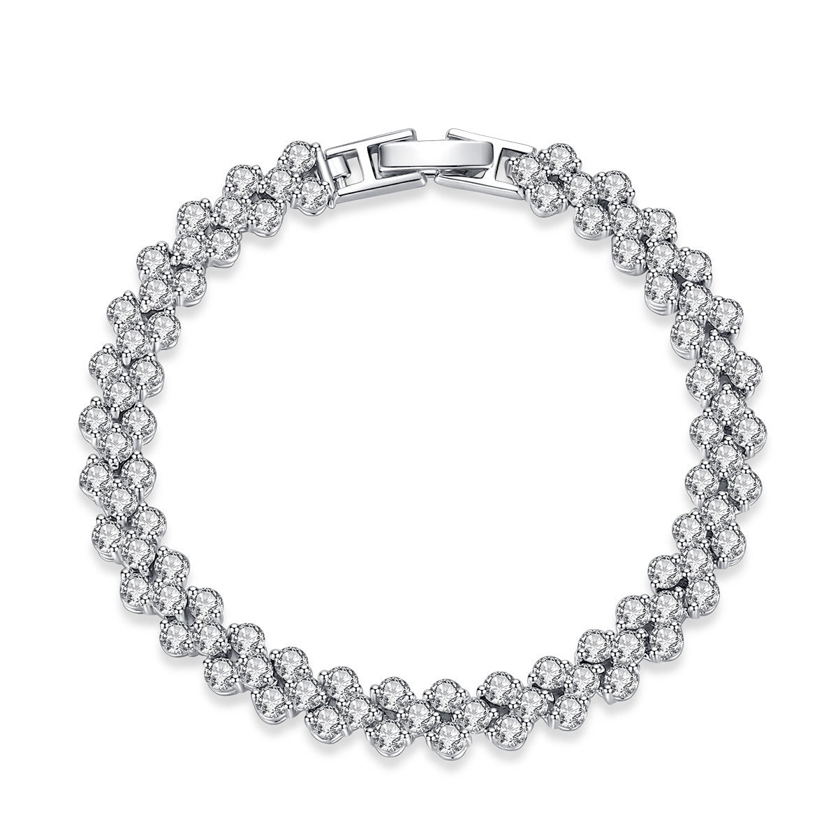 White Gold Plated Cubic Zirconia Floral Chain Bracelet AAA663