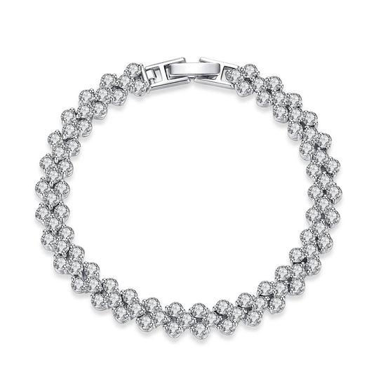 White Gold Plated Cubic Zirconia Floral Chain Bracelet AAA663