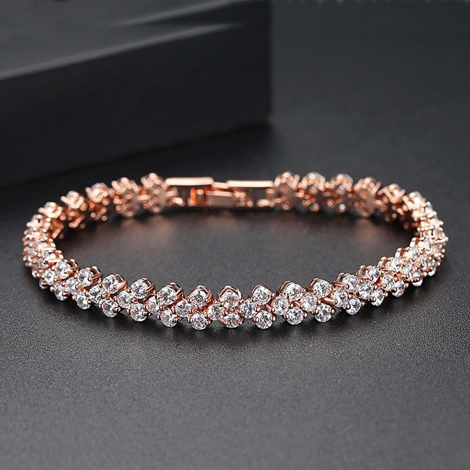 White Gold Plated Cubic Zirconia Floral Chain Bracelet AAA663