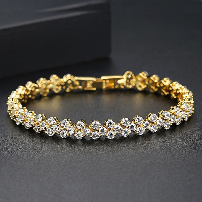 White Gold Plated Cubic Zirconia Floral Chain Bracelet AAA663