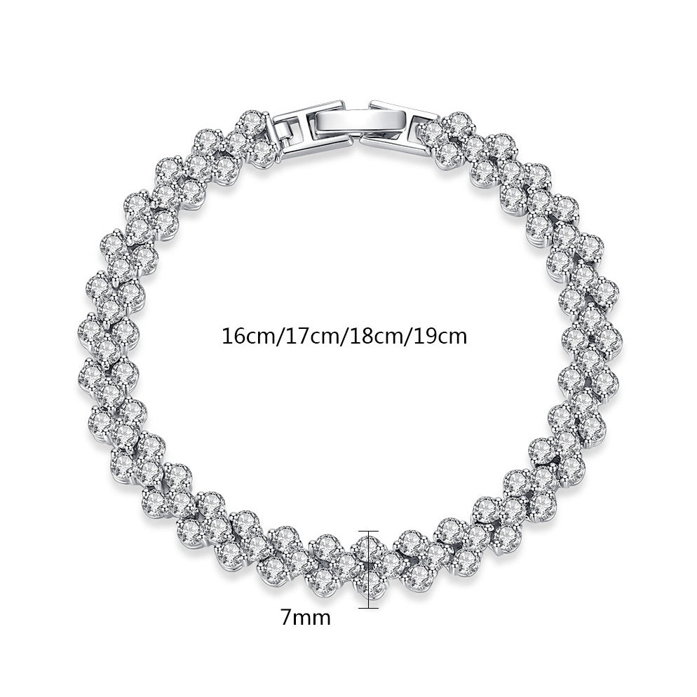 White Gold Plated Cubic Zirconia Floral Chain Bracelet AAA663