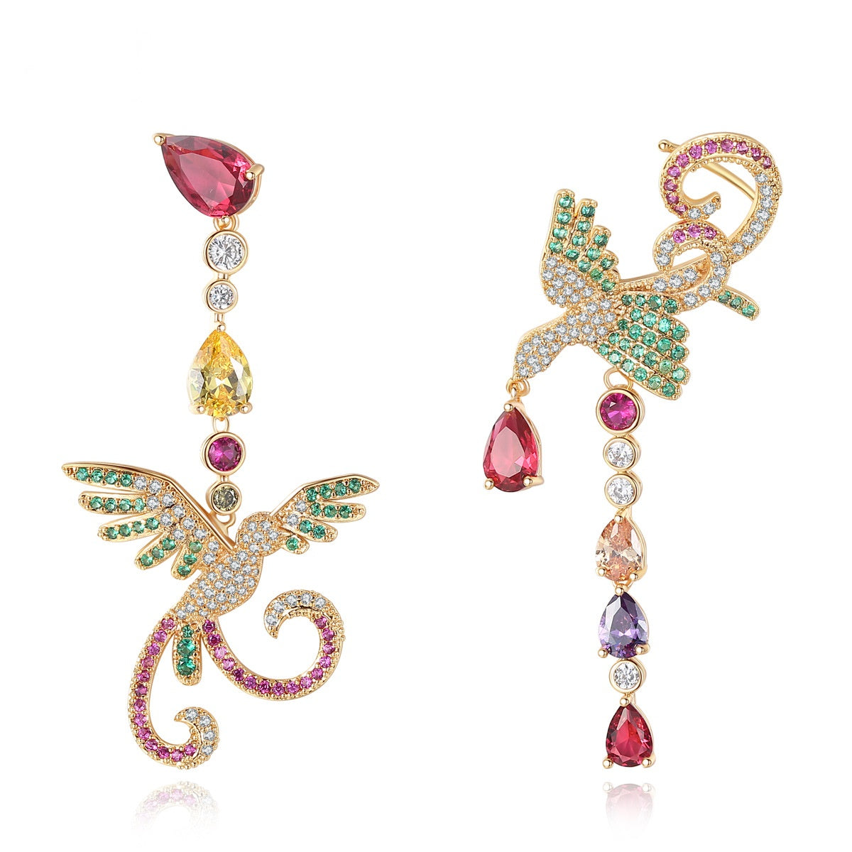 Multicolor Phoenix Spirit Cubic Zirconia Long Drop Dangle Earrings AAA680