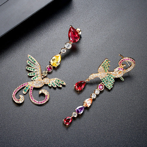 Multicolor Phoenix Spirit Cubic Zirconia Long Drop Dangle Earrings AAA680