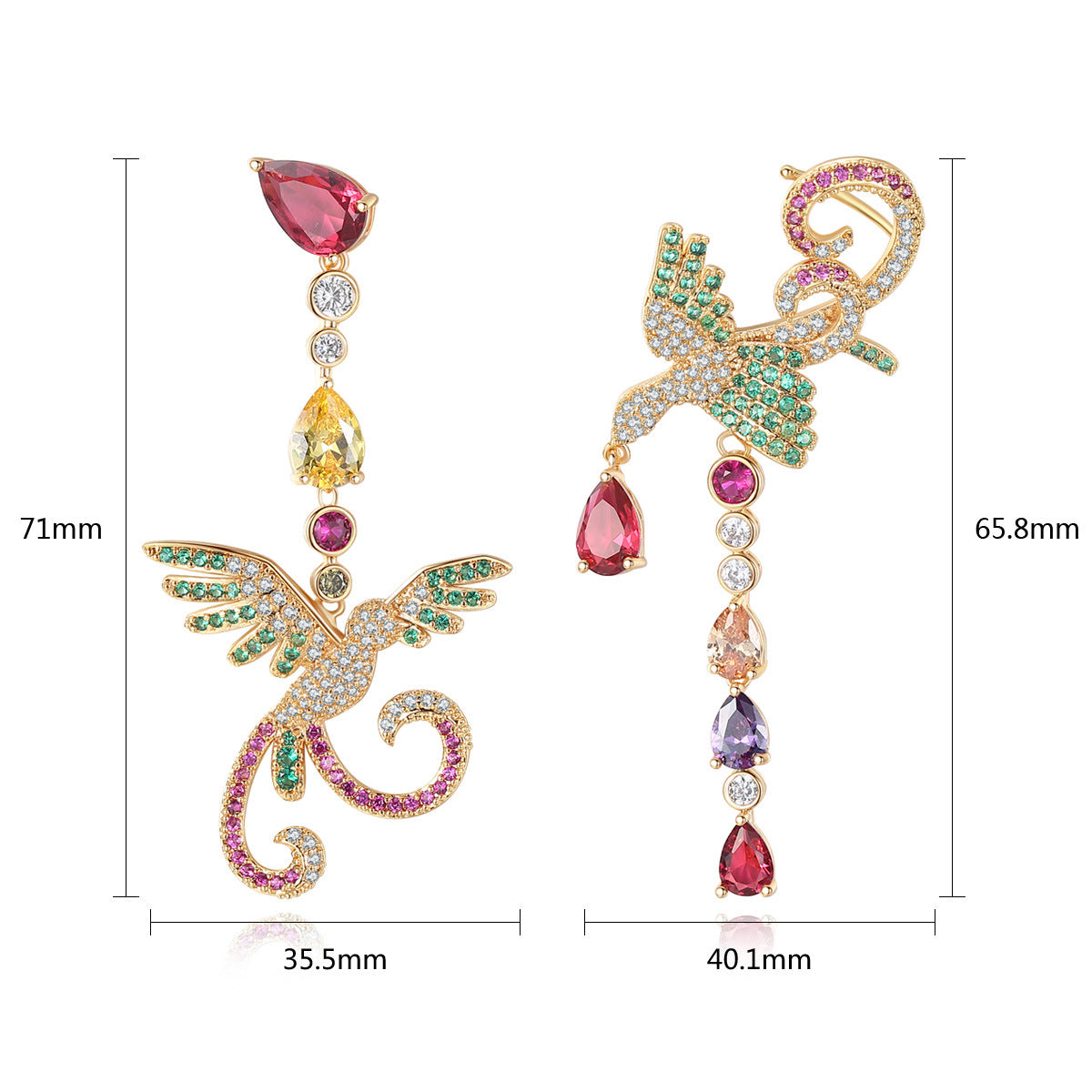 Multicolor Phoenix Spirit Cubic Zirconia Long Drop Dangle Earrings AAA680
