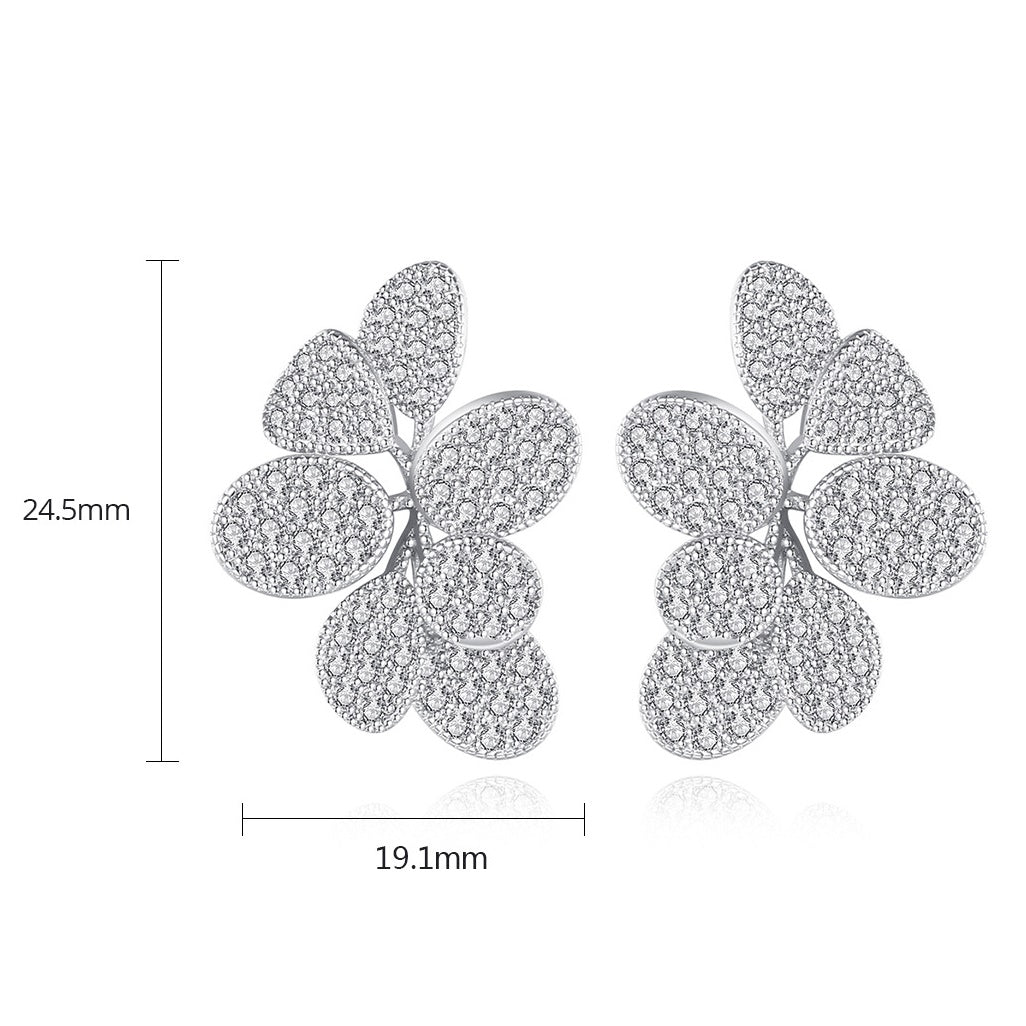 White Gold Plated Cubic Zirconia Flower Earrings AAA743