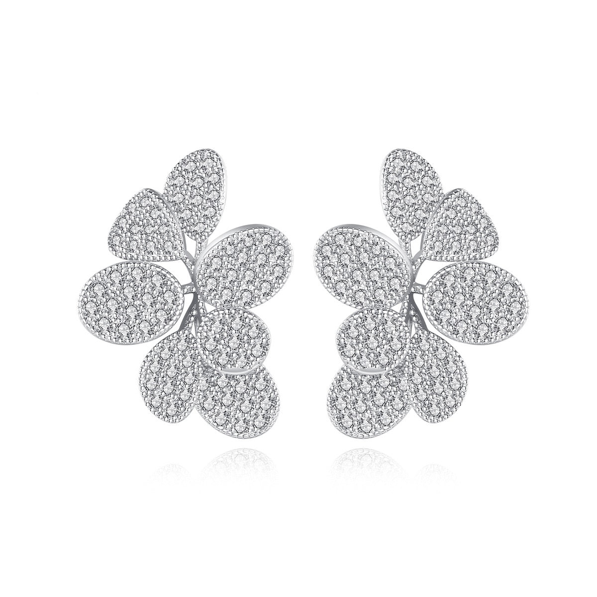 White Gold Plated Cubic Zirconia Flower Earrings AAA743
